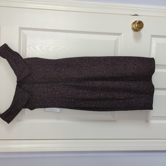 Premier Amour Black Blush Glitter Cocktail Dress Off The Shoulder Sz 4 - Picture 6 of 10